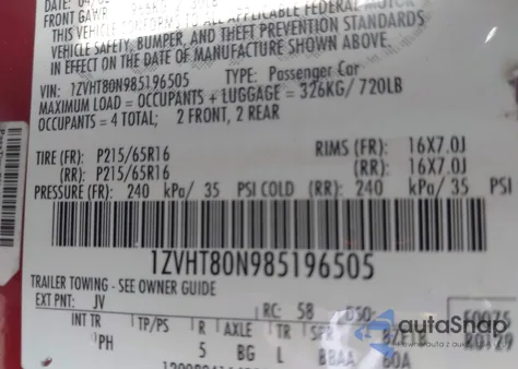 2008 Ford Mustang V6 Deluxe/V6 Premium z USA, uszkodzony, nr VIN 1ZVHT80N985196505